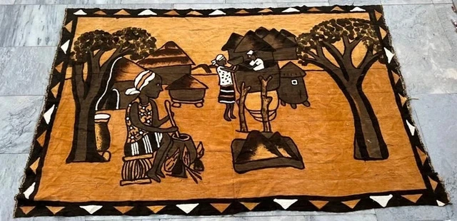 4x6 Schlammtuch, handgefertigter Wandteppich, großer Wandteppich, afrikanische Malerei Wandteppich, 19869