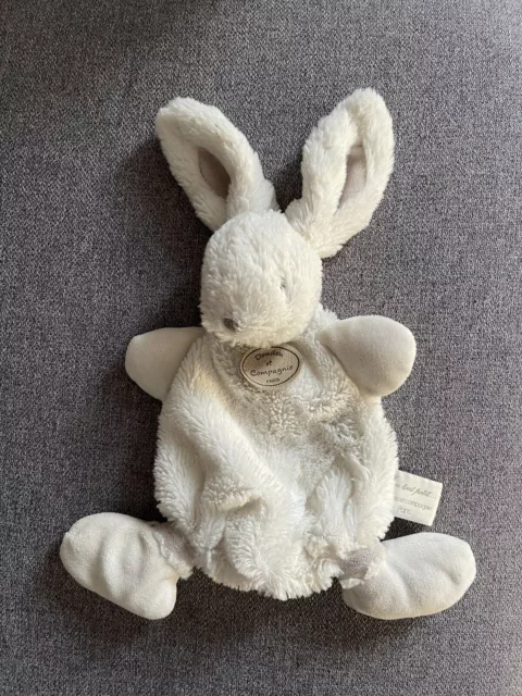 doudou lapin bonbon blanc écharpe taupe DOUDOU ET COMPAGNIE TBE