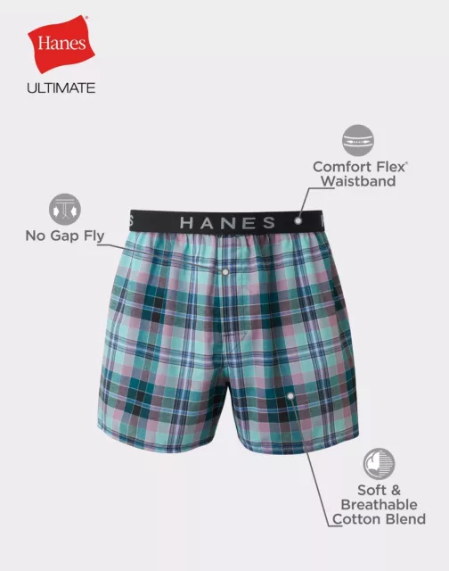 Hanes 5 Pack Boxer Mens Classics TAGLESS Comfort Flex Cotton Waistband Underwear 2