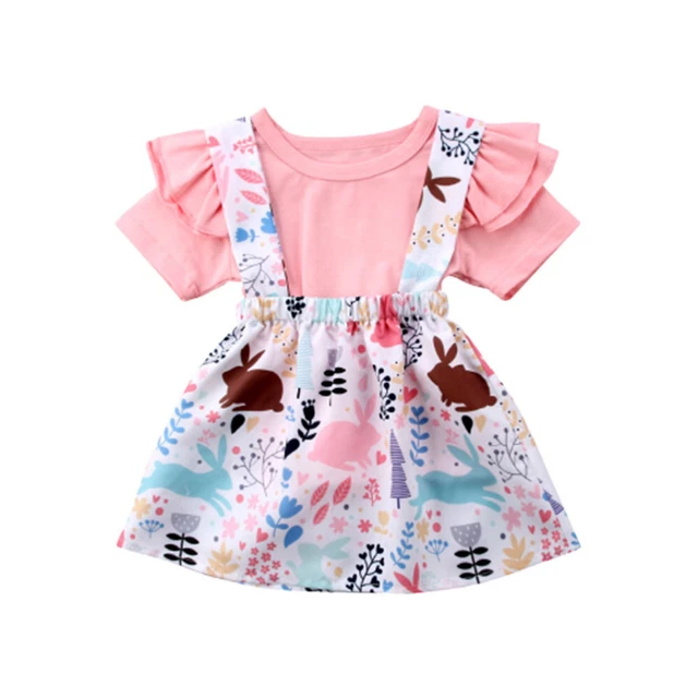 Gonna a fiori design coniglietto bambina cinturino abito Pasqua bambino manica corta