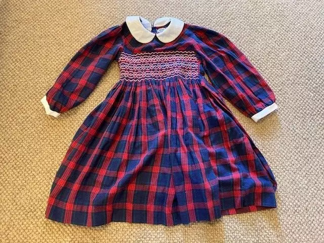 Carriage Boutiques Girls Long Sleeved Tartan Dress. Blue Red. Aged 5 Years. VGC