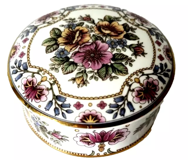 Falcon Staffordshire England China Trinket Box Round Floral Like New Vintage