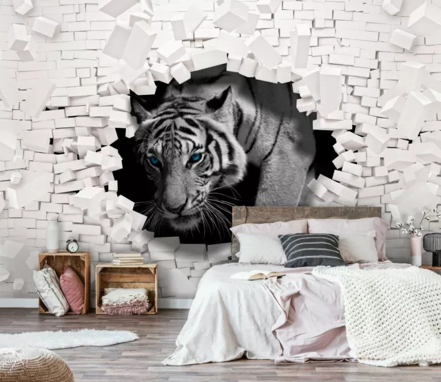 Vlies Fototapete Tapete Tiger kommt aus der Wand Natur Wohnzimmer 821