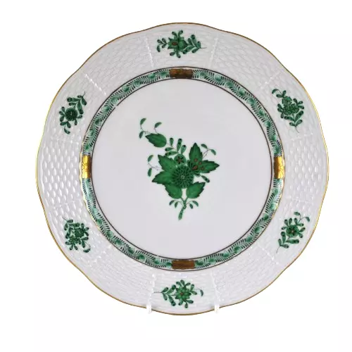 Herend Apponyi Luncheon Plate Chinese Bouquet Green Basket Weave Edge 521/AV 9"