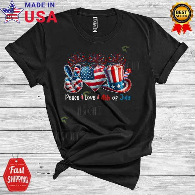 Peace Love 4th Of July, Peace Hand Sign American Flag Heart, Patriotic T-Shirt