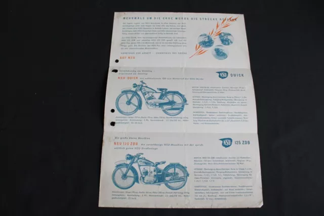 Motorcycle NSU Fox NSU-Quick NSU 125 ZDB Brochure Sheet