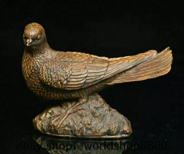4.6" Rare Old Chinese Boxwood Wood Carving Animal Small Birds Statue Sculpture