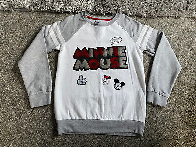 Girls 10-11 Years Grey White Disney Minnie Mouse Sequin Logo Jumper WORN ONCE