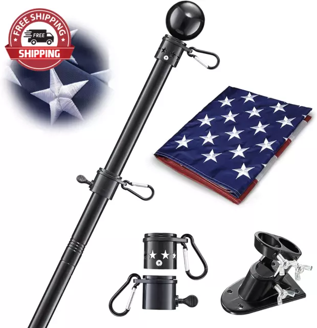 House Flag Pole with American Flag - Flagpoles Residential Kit with 6Ft Tangle F