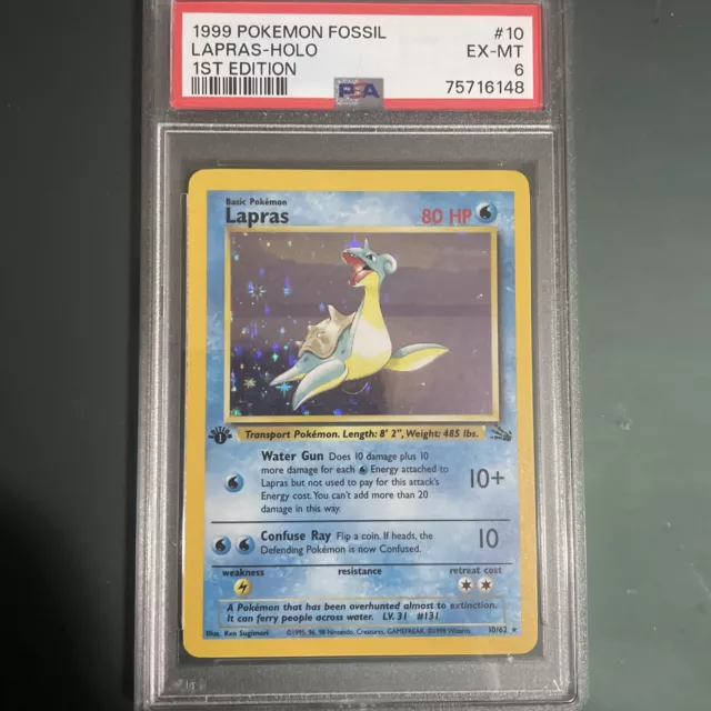 1999 Lapras 10/62 Fossil Pokemon TCG Holo Rare 1st Edition #10 PSA 6 EX-MT WOTC