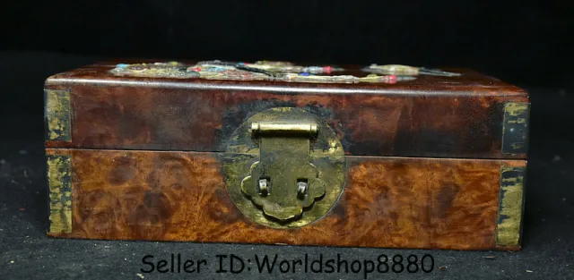 7.8" Old China Huanghuali Wood Inlay Shell Flower Birds Jewelry box jewel case