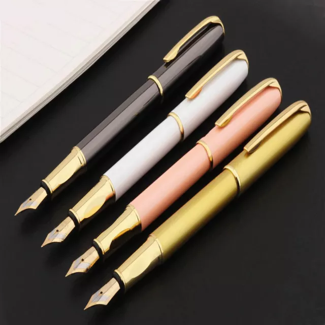 Hero 7023 Metal Fountain Pen & Converter, Fine Nib, Gold Trim, 5 Color Options