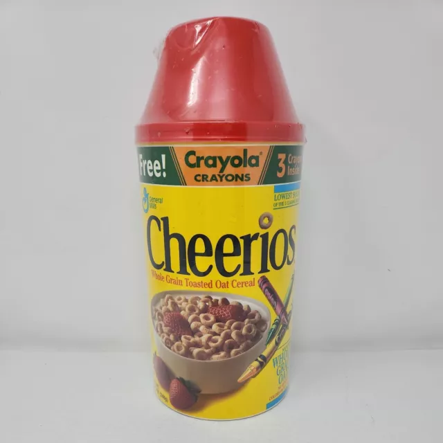 New Sealed 1993 Crayon Shaped Box General Mills Cheerios with 3 Crayola Crayons