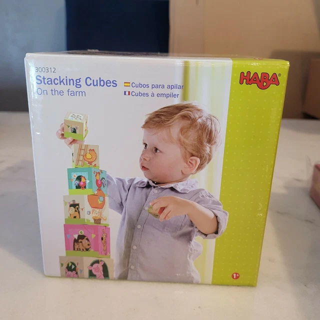 HABA On the Farm Sturdy Cardboard Nesting & Stacking Cubes with Numbers, Animals