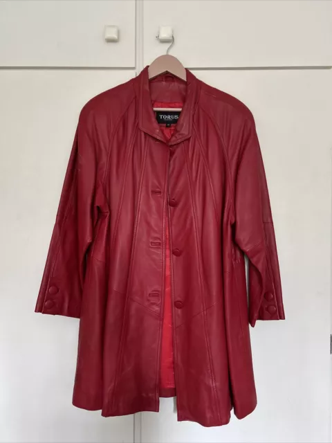 Vintage Red Leather 3/4 Coat Ladies Size 10.