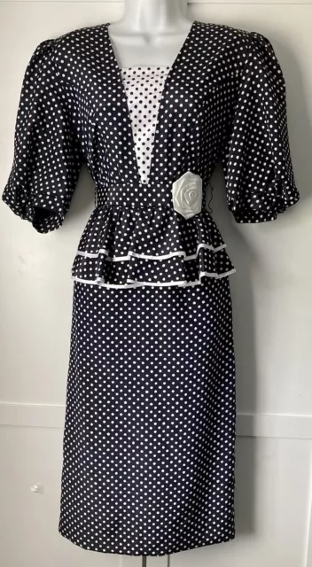 Vintage Peter Barron 80’s Does 40’s Midi Polka Dot Pencil Dress Vintage Size 12