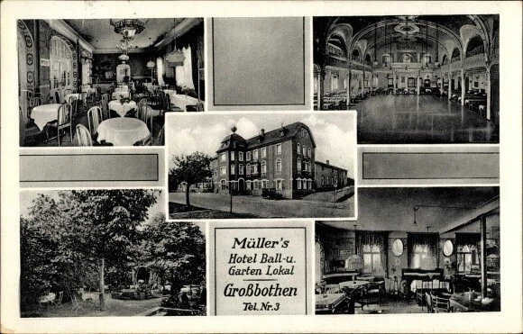 Ak Großbothen Grimma in Sachsen, Müllers Hotel, Saal, Garten - 3586163