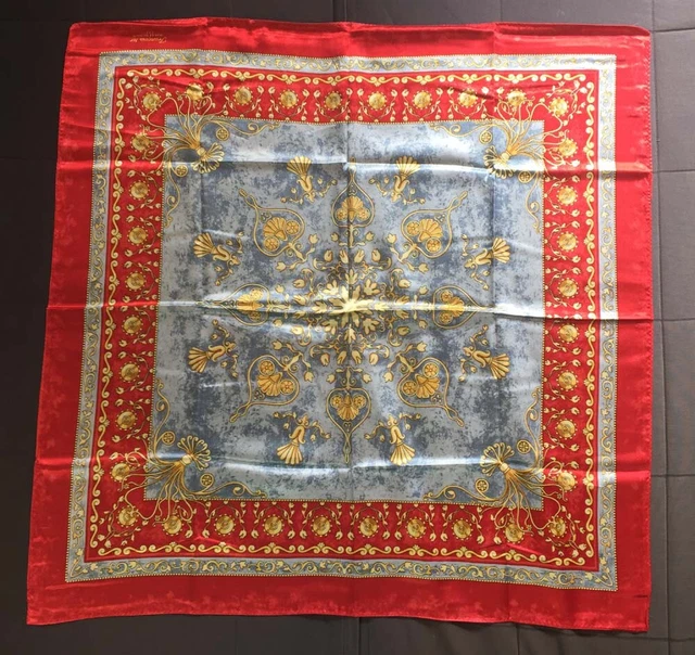 Foulard Pierre Balmain Paris En Laine Et Soie - 70x70 Cm, Vintage, Couleur Rouille Et Gris