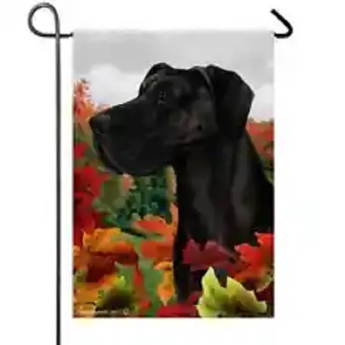 Fall House Flag - Uncropped Black Great Dane 13060