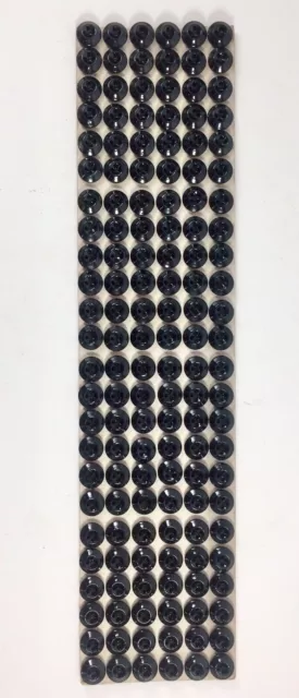 Mercerie XIXem, plaque de 144 boutons couture en pâte de verre noir, diam: 1cm