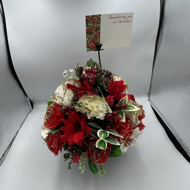 Quality Artificial Christmas  Arrangement Grave vase / Memorial / Crem Pot Red 2