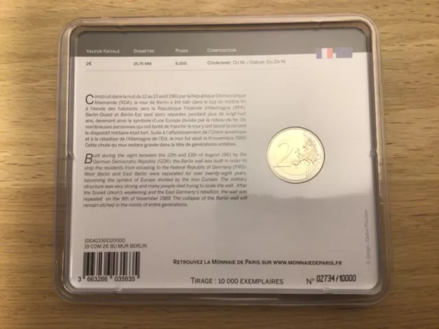 2 euro BU France 2019 Chute du mur de Berlin commémorative pièce sous blister 3