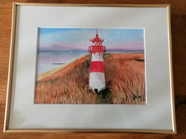 Leuchtfeuer List-Ost Ellenbogen Sylt Leuchtturm Bild Aquarell