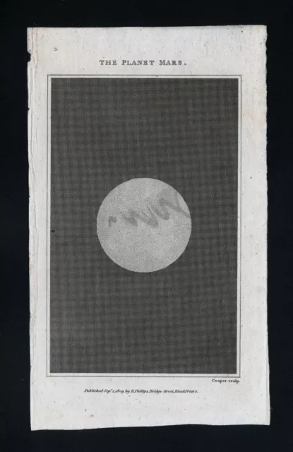 1809 Astronomy Print Planet Mars Solar System Telescope Celestial Antique