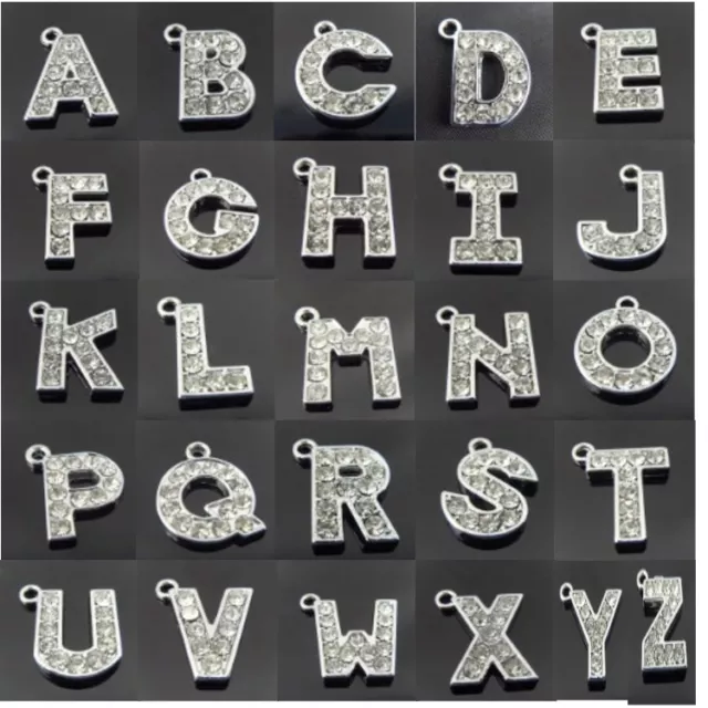 Alphabet Buchstaben Legierung Anhänger Charm für Kette Armband Kristall 14mm UK