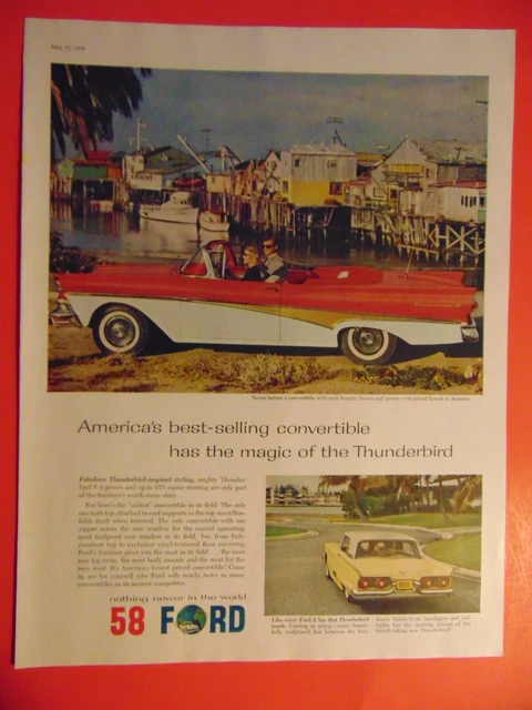 1958 FORD THUNDERBIRD Convertible vintage print ad