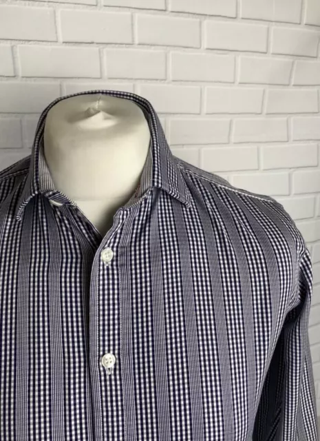 T.M. Camicia Lewin blu navy check 15"" - 33"" aderente doppio polsino