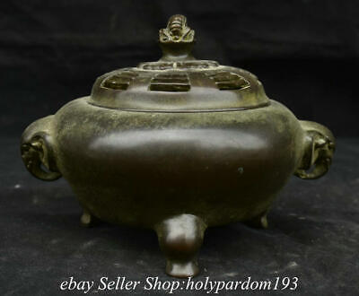 6.6" Marked Old Chinese Bronze Dynasty Palace Dragon Lid incense burner Censer