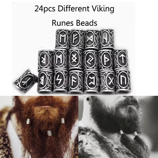 24 pièces de Runes Viking nordiques, perles amples, Bracelets à faire...