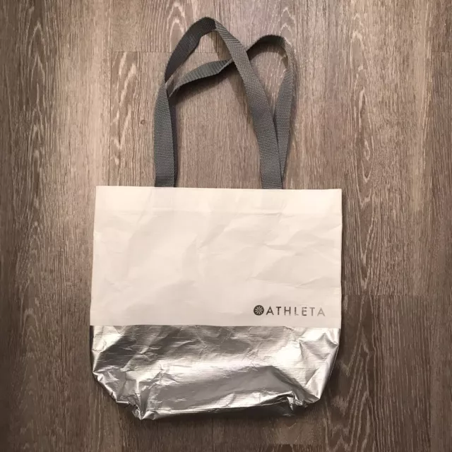 ATHLETA WHITE METALLIC Silver Medium Reusable Tote Bag 14.38
