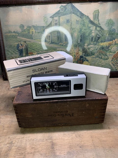 Vintage Sloan Mini Travel Quartz Alarm Clock w/ Case, Works-New In Box
