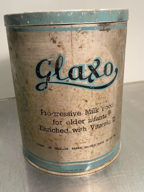 Vintage Glaxo Tin Milk Food Baby Formula Tin Can Advertising 1940s Kitchen Old