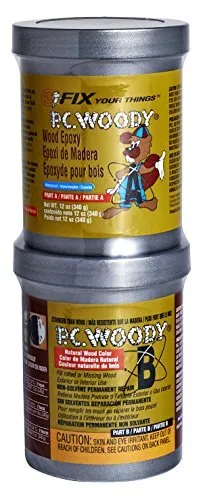 PC-Woody Wood Repair Epoxy Paste, Two-Part 12 oz in Two Cans, Tan