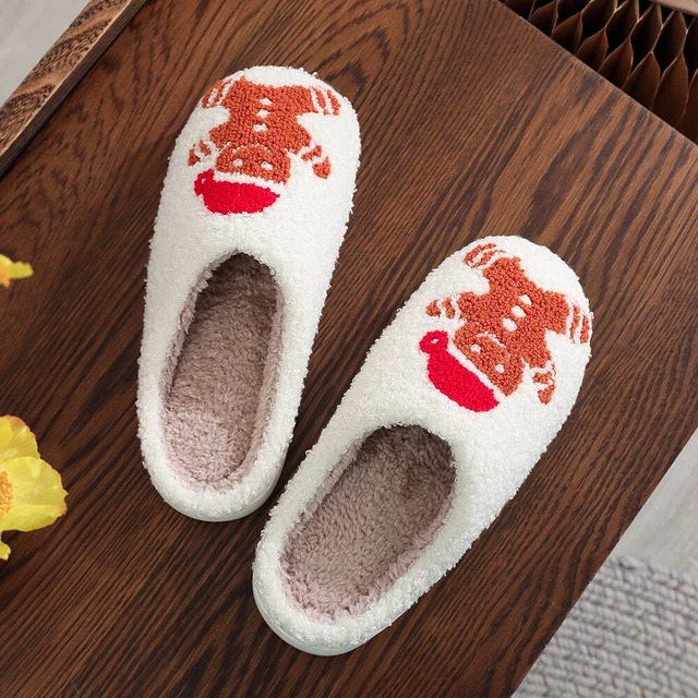 Gingerbread Man Fuzzy Indoor Slippers Cozy Cute for Winter Indoor (40-41)