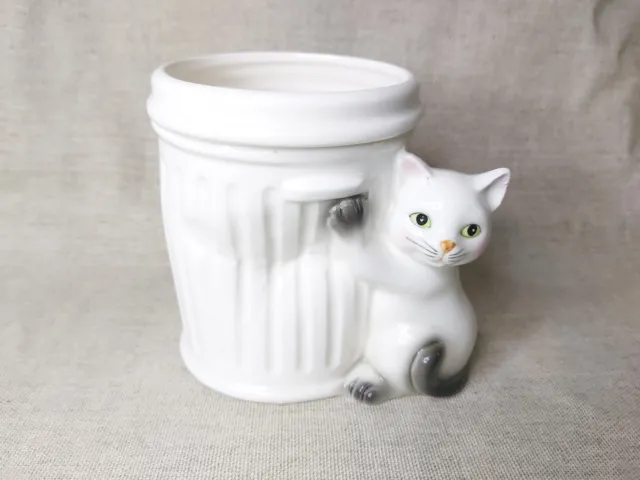 Cat With Dustbin Ceramic Desktop Tidy / Vase