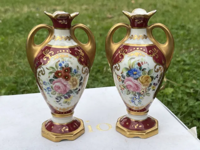 Ancienne Paire Vases Amphores Miniatures Porcelaine Paris Signature G.menet
