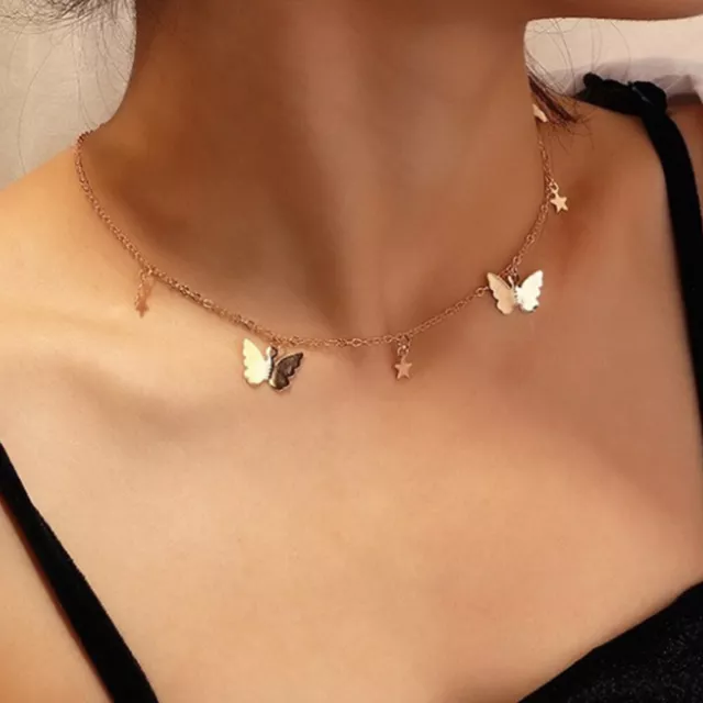 Femmes Bijoux Pendentif Papillon Étoile Collier Ras Du Cou Chaîne Douce Mode ✿