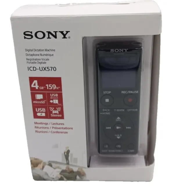 Sony Registratore Vocale Digitale Portatile 4 GB Display OLED Nero ICD-UX570