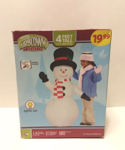 Gemmy Snowman Inflatable Lighted 4’ Feet  Airblown Yard Decor New Open Box