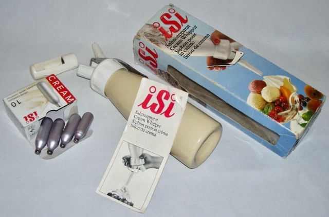 ISI ~ Early Model CREAM WHIPPER w/(4) Extra CREAM CHARGERS & Box ~ Austria ISI ~ Early Model CREAM WHIPPER w/(4) Extra CREAM CHARGERS & Box ~ Austria