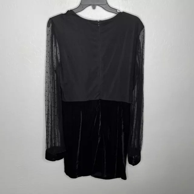 Endless Rose Dress Womens XL Black Velvet Mesh Contrast Long Sleeve Mini Ruched 3