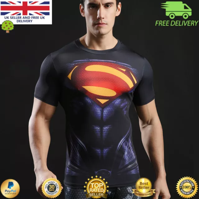 Mens Compression Top Armour Base Layer Gym Superhero Cycling Run Movie Theme