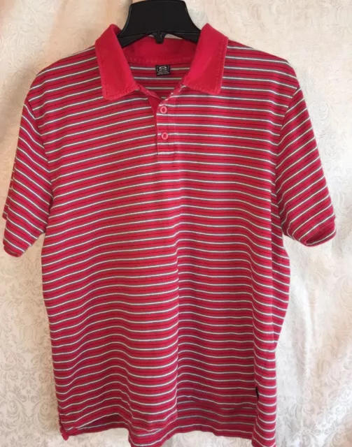 Men’s Oakley Golf Shirt Short Sleeve Red Striped Casual Athletic Polo SIZE XL