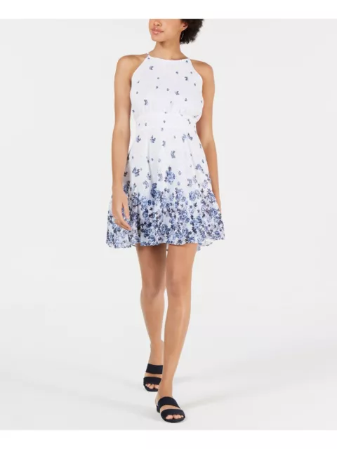 MAISON JULES Womens White Floral Sleeveless Mini Fit + Flare Dress Size: 12