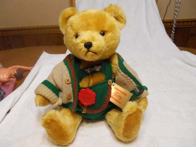 New Vintage 13 inch Mohair Teddy Hermann Growler with tags all original