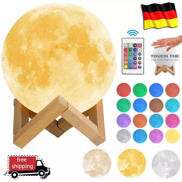 LED Mond Lampe 3D Nachtlicht Touch Sensor Moon Light Mondlicht Kinder Nachtlampe